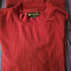 Men's WEDGE L Large Golf Shirt Mockneck Red Burgundy Short Sleeve Top Dri Fit